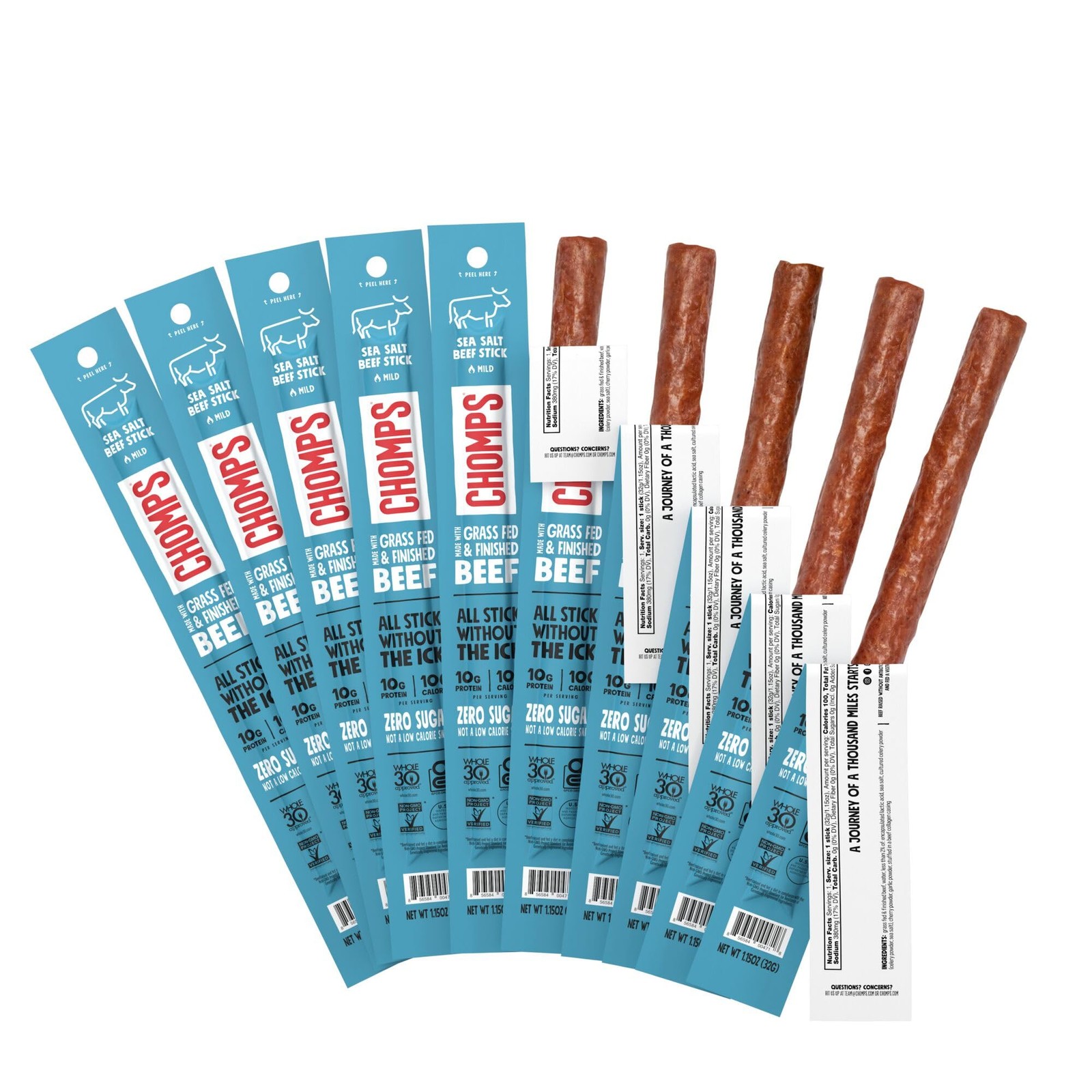 Grass-Fed Sea Salt Beef Jerky Sticks 10-Pack – Keto, Paleo, Whole30, Gluten-Free