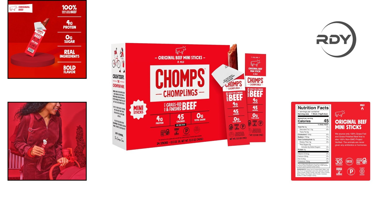 Grass-Fed 0.5oz Beef Jerky Sticks 24-Pack – Perfect Low-Cal Snack for Diets