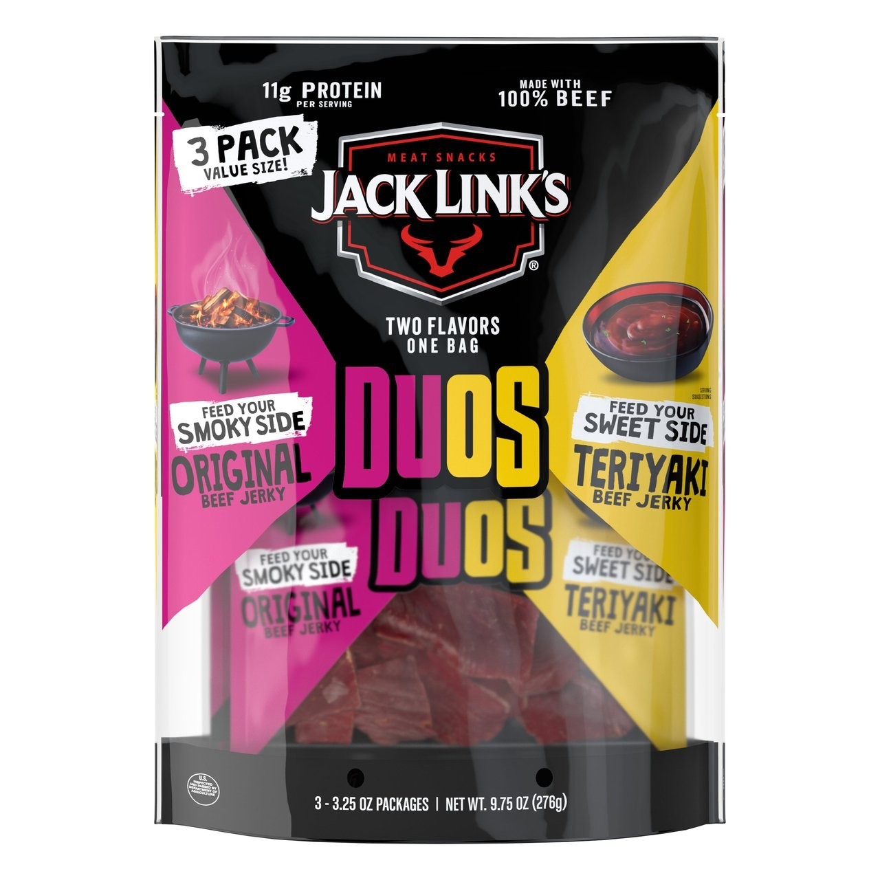 3x Jack Link’s Duos Original & Teriyaki Beef Jerky Snacks New Lot 3.25oz