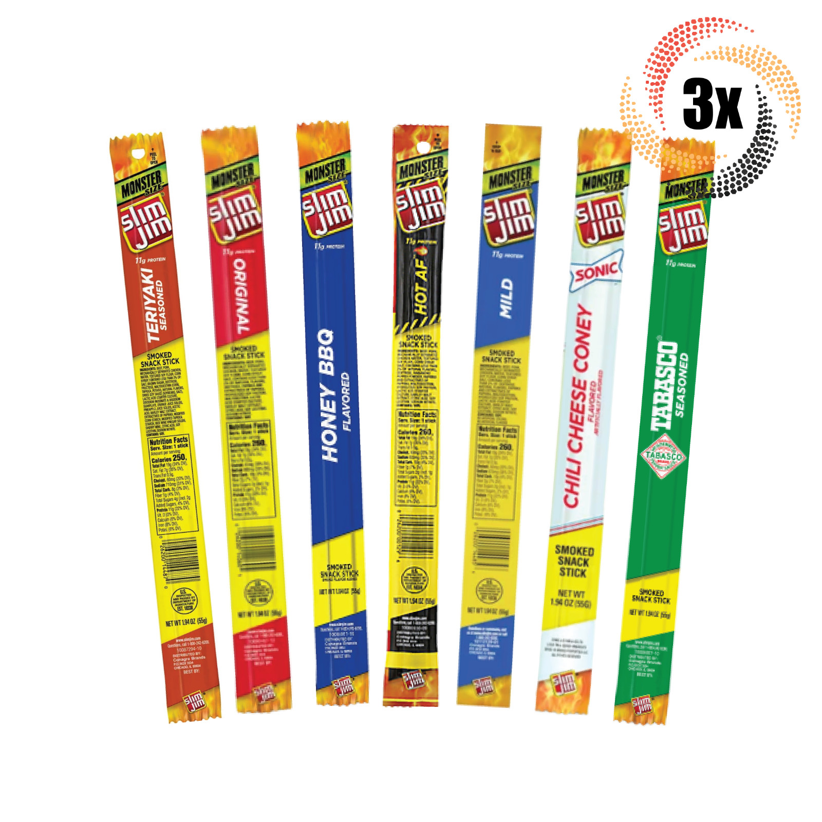 3x Sticks Slim Jim Variety Flavor Monster Size Snack Sticks 1.94oz Mix & Match!