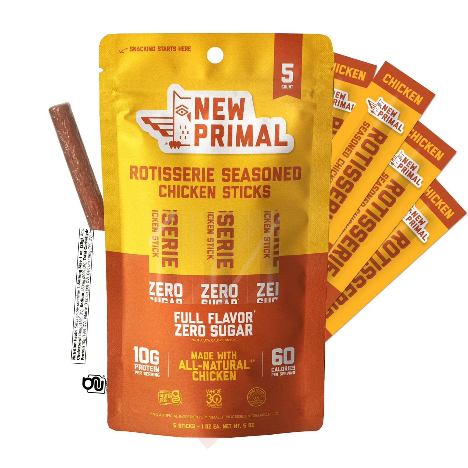 New Primal Rotisserie Chicken Sticks, 5 Count 1 Ounce (Pack of 5)