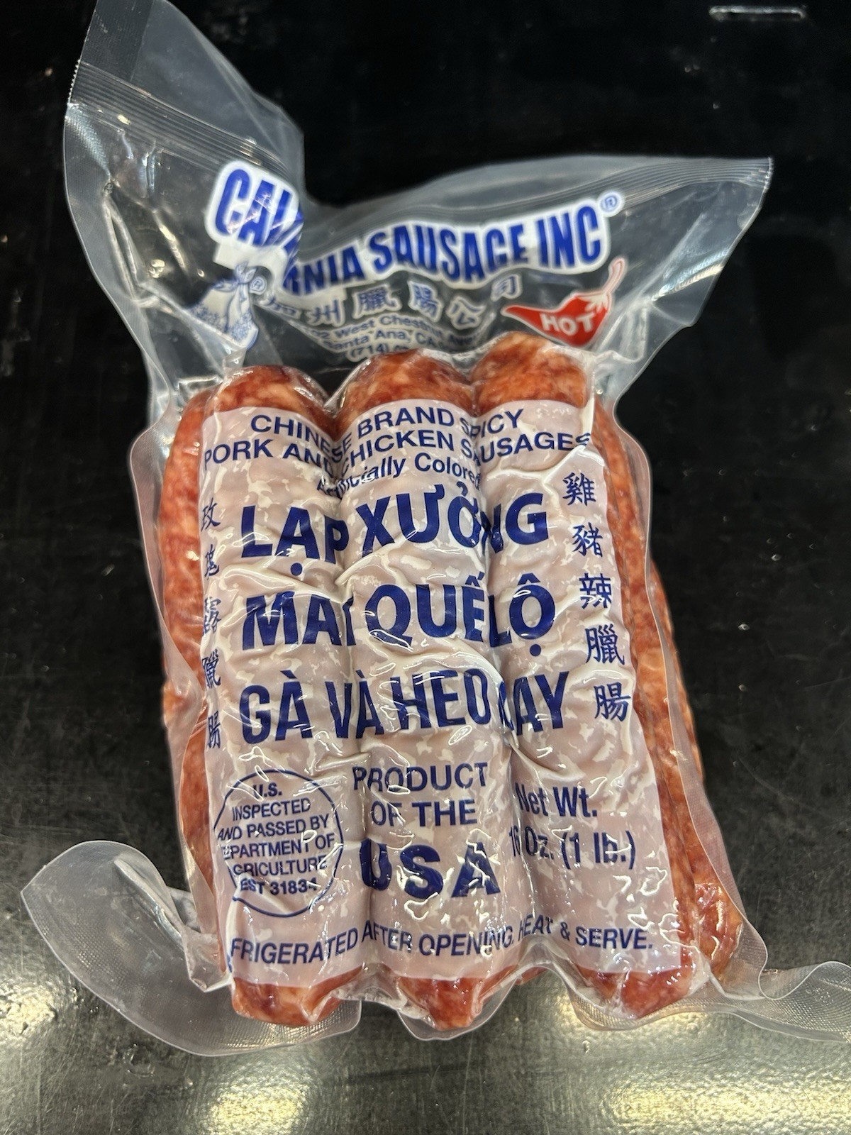 California Pork Chinese Sausage Hot – Lap Xuong 450 gram Pack of 6