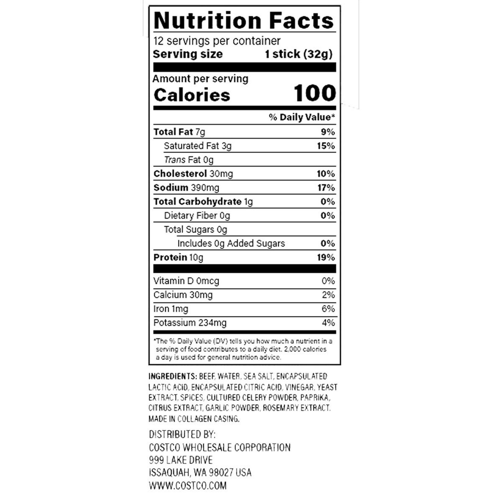Kirkland Signature Grass-Fed Beef Sticks, 1.15 oz, 12-count