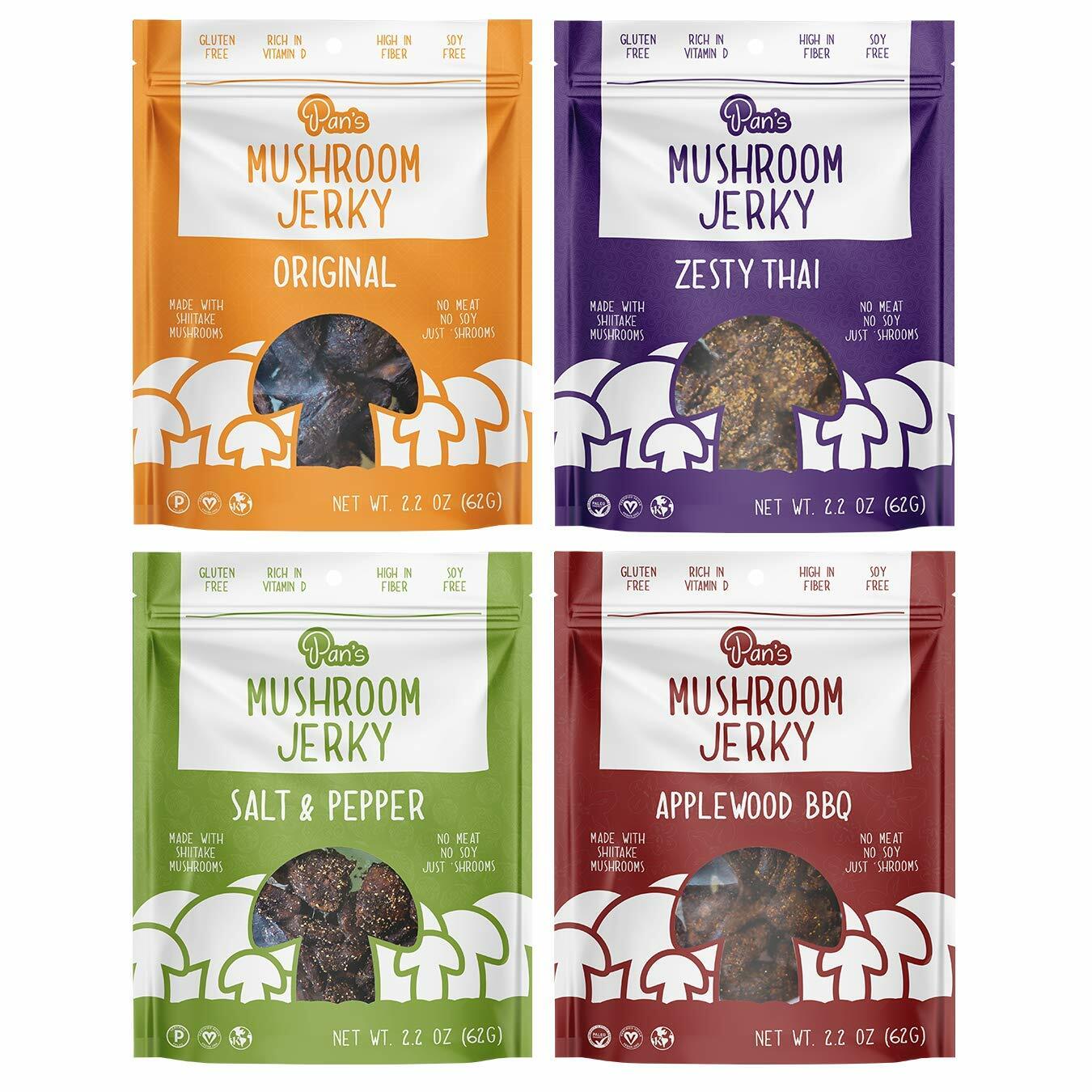 Pan’s Mushroom Jerky 2.2ounce (Pack of 4) – Choose your flavor or Variety Pack