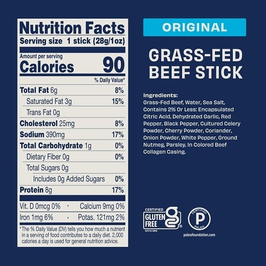 Country Archer Jerky Co Original Grass-Fed Beef Sticks, 1 Ounce, 108 Per Case