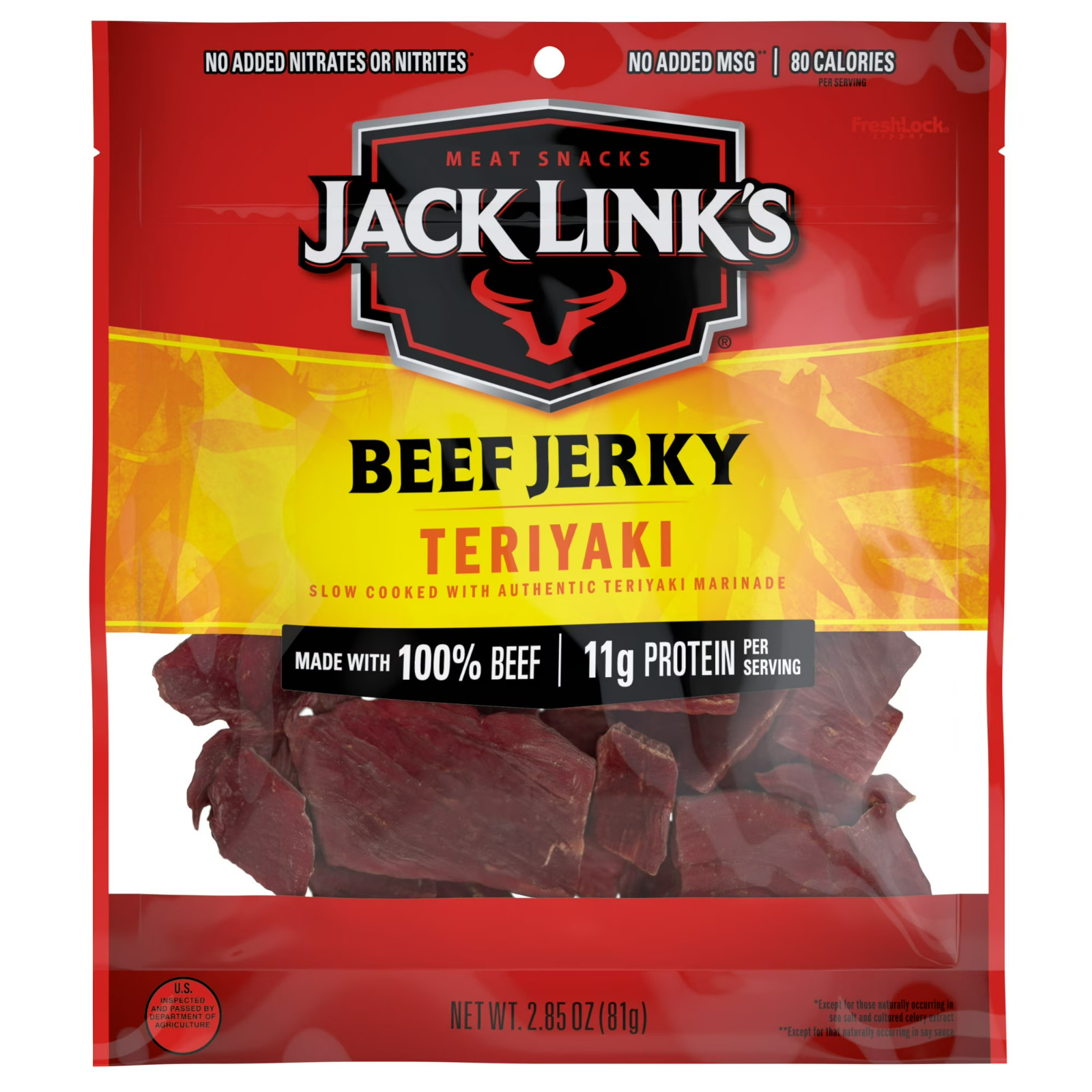 Jack Link’s Teriyaki Beef Jerky, 11g Protein, 100% Beef, 2.85 oz Bag