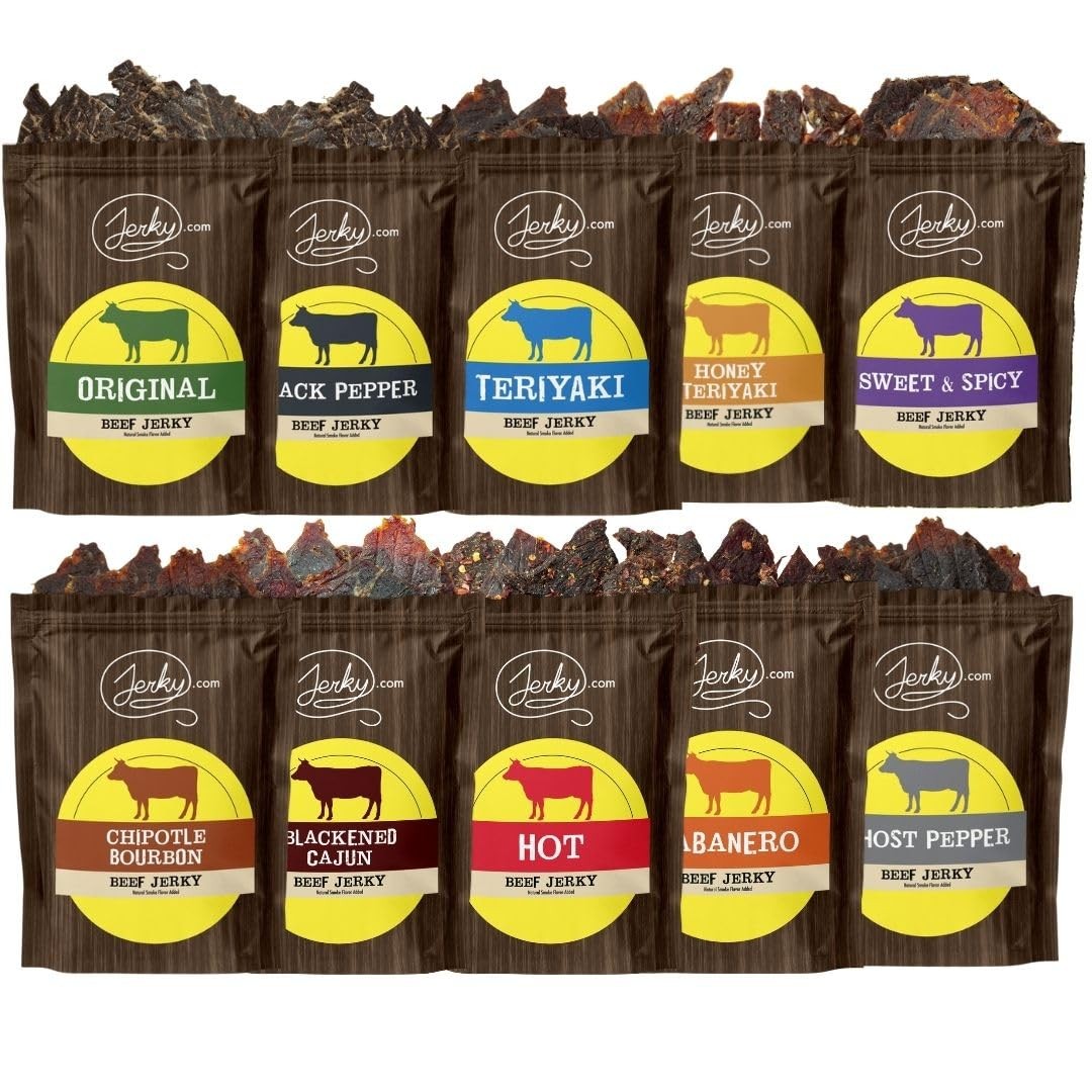 Jerky.com Beef Jerky Variety Pack | Gluten Free Beef Jerky Snack Packs for Ad…