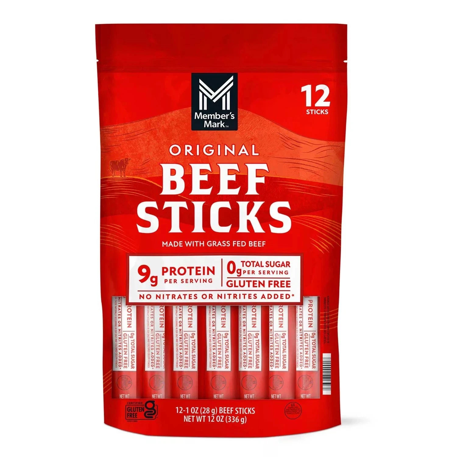 5 Pack Member’s Mark Original Grassfed Beef Snack Sticks, 1 Ounce (Pack of 12)
