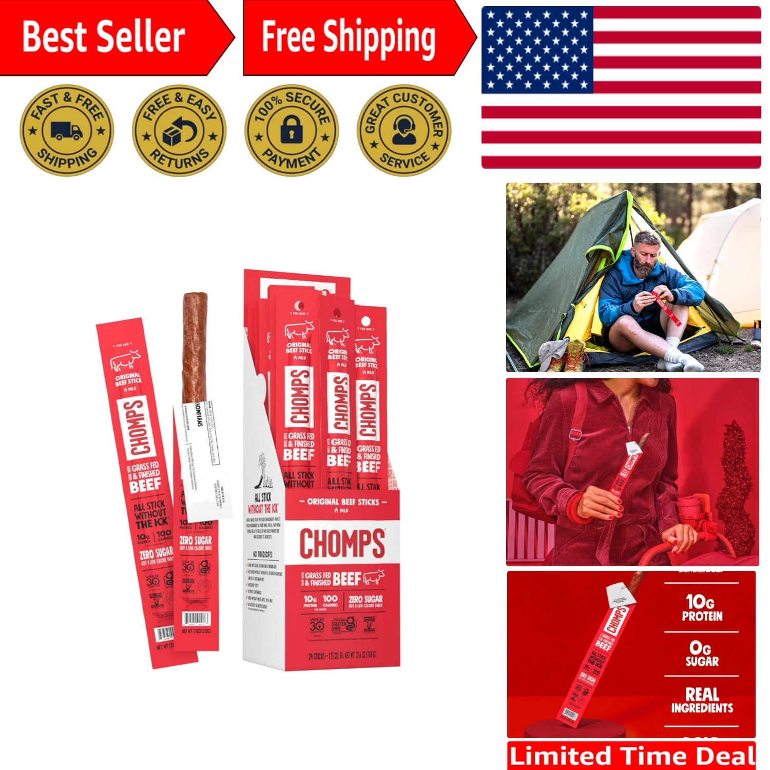 All-Natural Grass-Fed Beef Jerky Snack Sticks, 24-Pack – Delicious & Nutritious