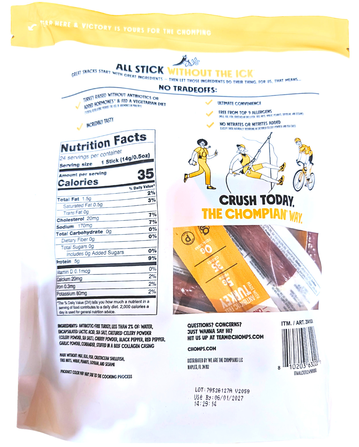 Chomps Turkey Chomplings Mini Meat Sticks 12 Oz 24-Count EXP 06/2027