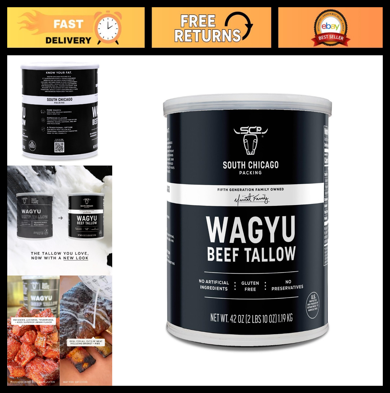 100% Pure Wagyu Beef Tallow, 42 oz – Paleo Keto Cooking Fat for Searing & Frying