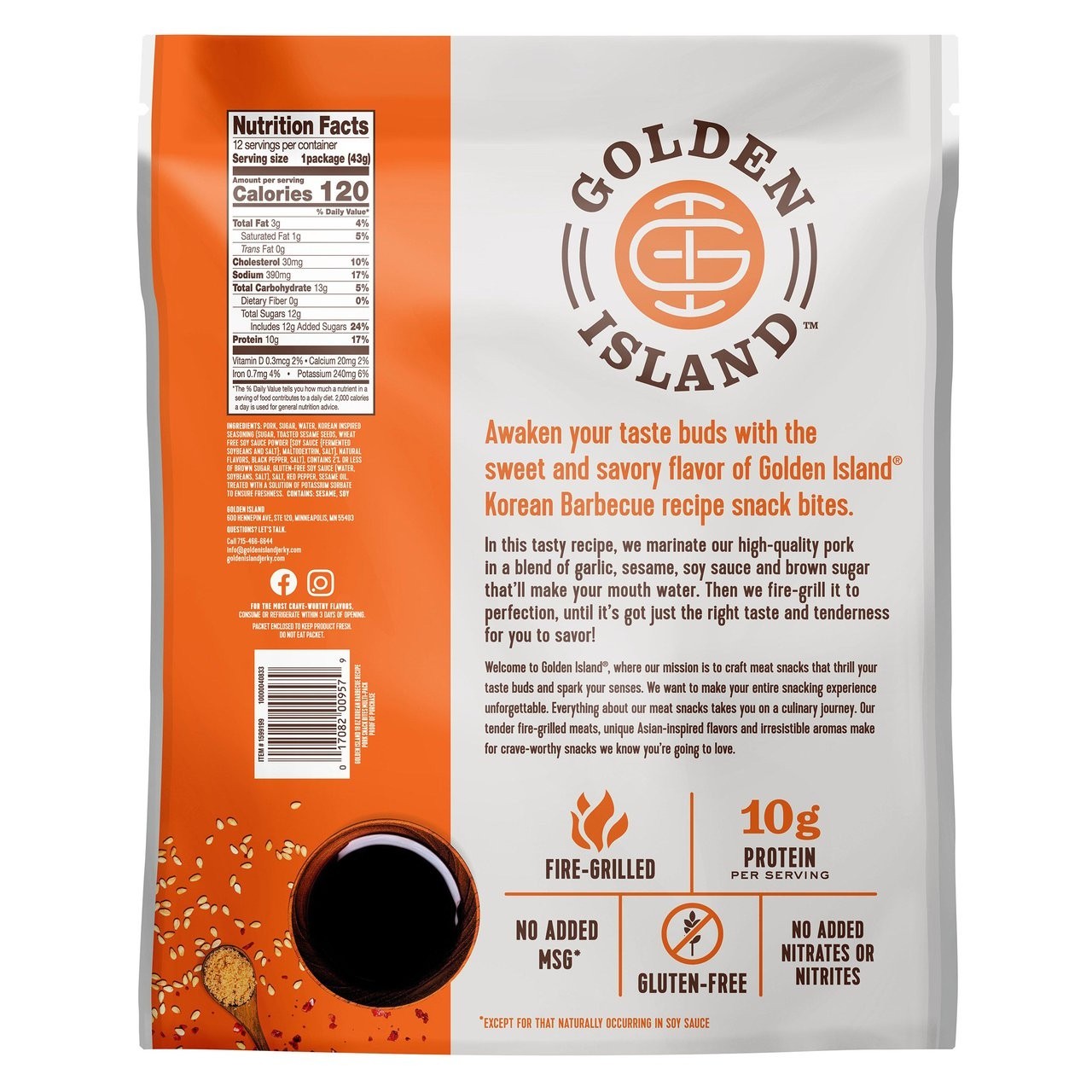 Golden Island Pork Snack Bites Korean Barbecue 12 x 1.5 Oz Count