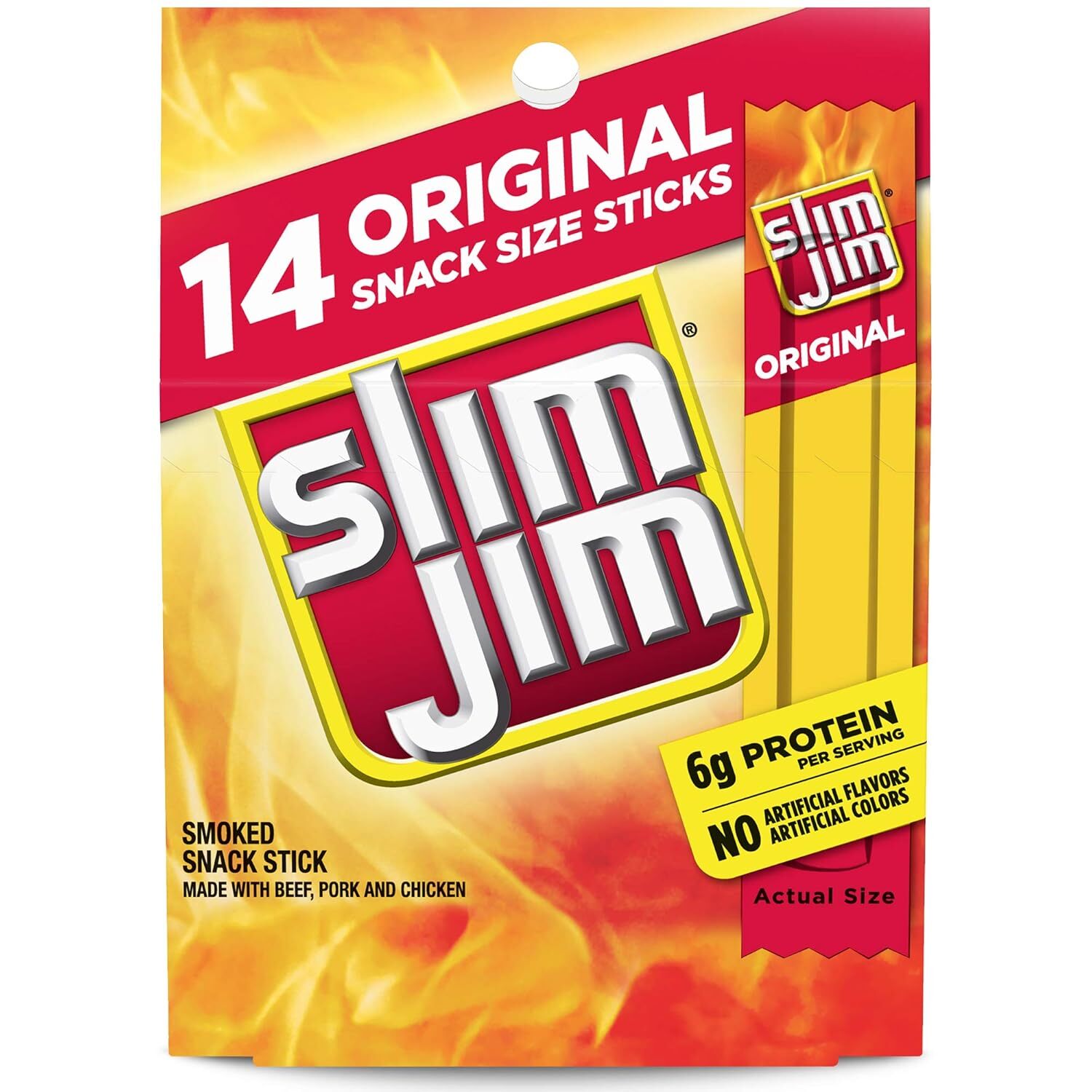 Slim Jim Smoked Meat Sticks, Original Flavor, 6g Protein Per Serving, Snack Size