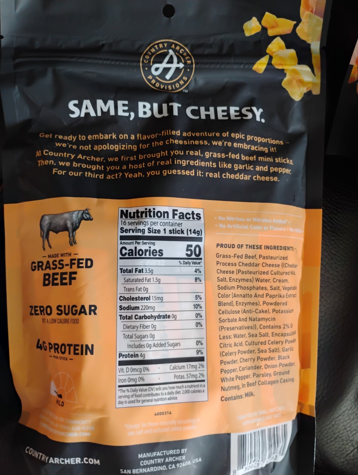 Country Archer 4 PACK Large Bag Beef & Cheese Mini Sticks 16 X4, 64 Sticks New
