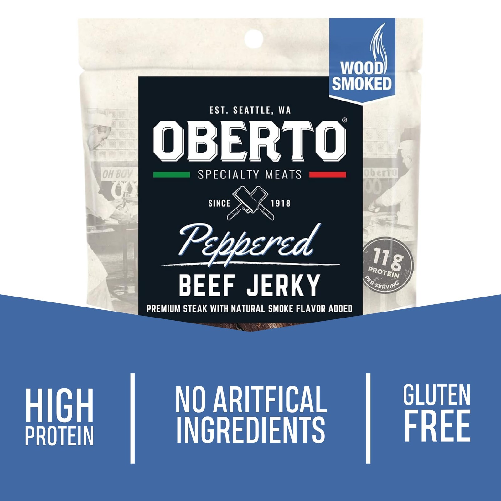 Oberto Specialty Meats Peppered Beef Jerky, 2.7 Ounce Pack of 8