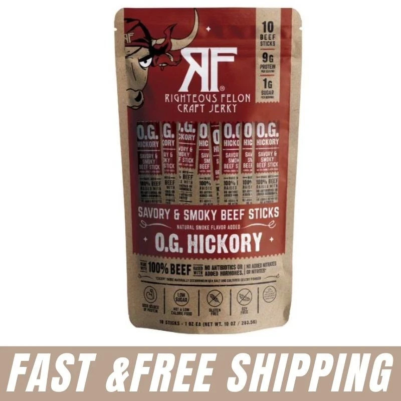 Righteous Felon Craft Jerky Hickory Beef Sticks, 1 oz., 10 pk. Best Price