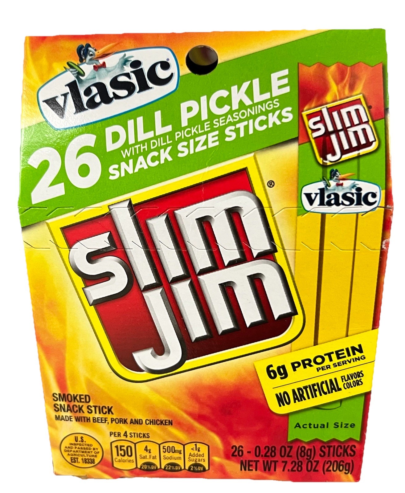 Slim Jim Vlasic Dill Pickle Snack Sticks 7.28 oz (26 sticks)