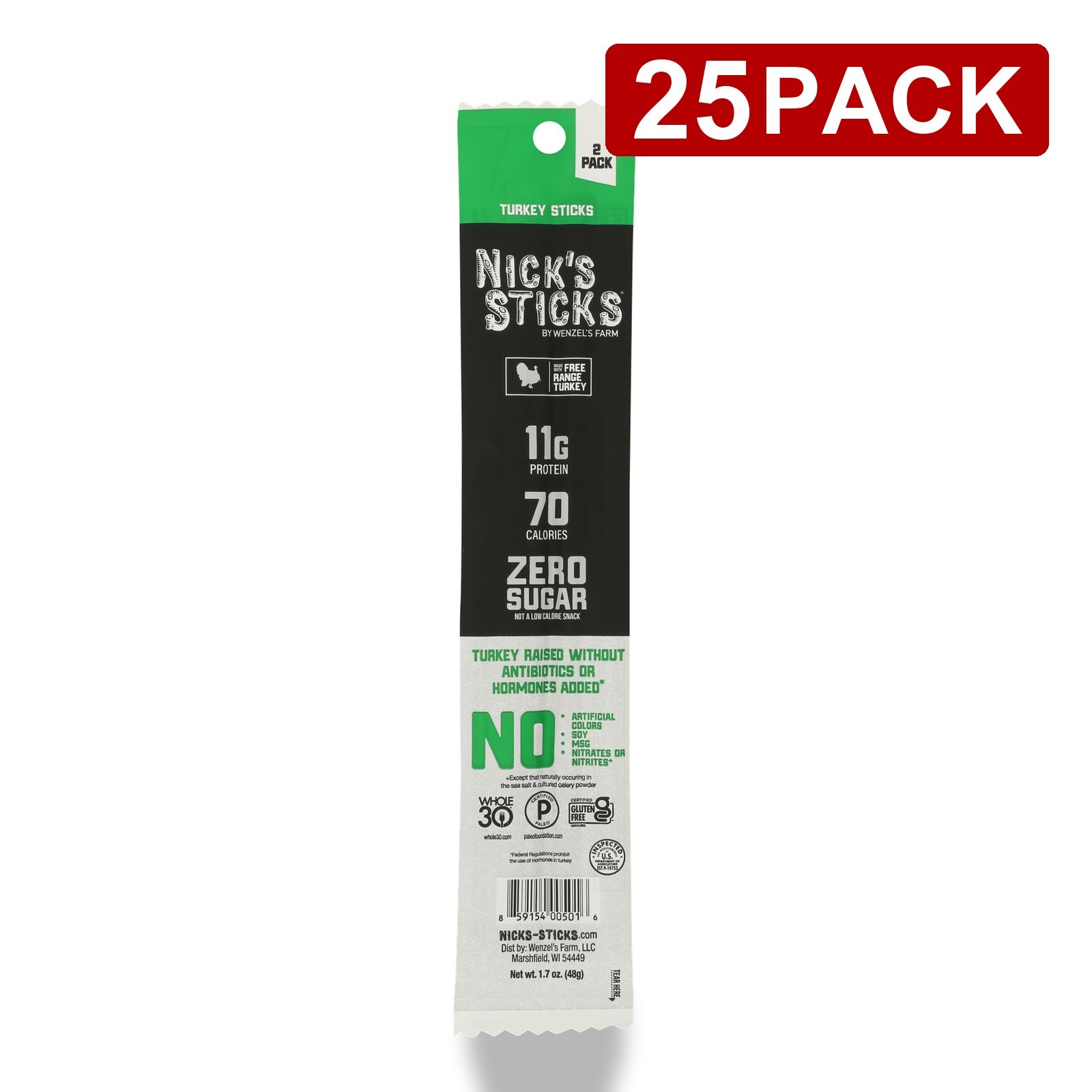 Nick’S Sticks Free Range Turkey Meat Snack 1.7 Oz 25 Pack