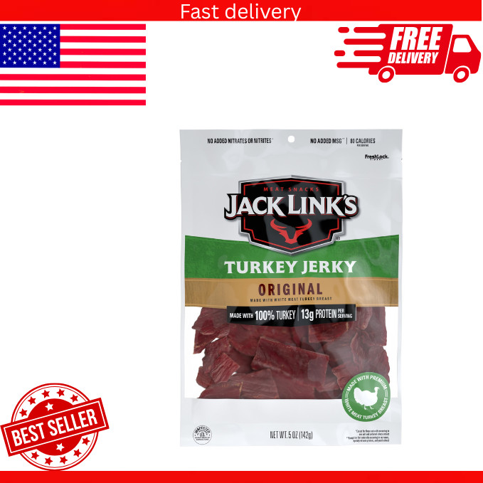 Turkey Jerky original 100% Turkey 13g protein Per Serving 5 Ounce Resealable Bag
