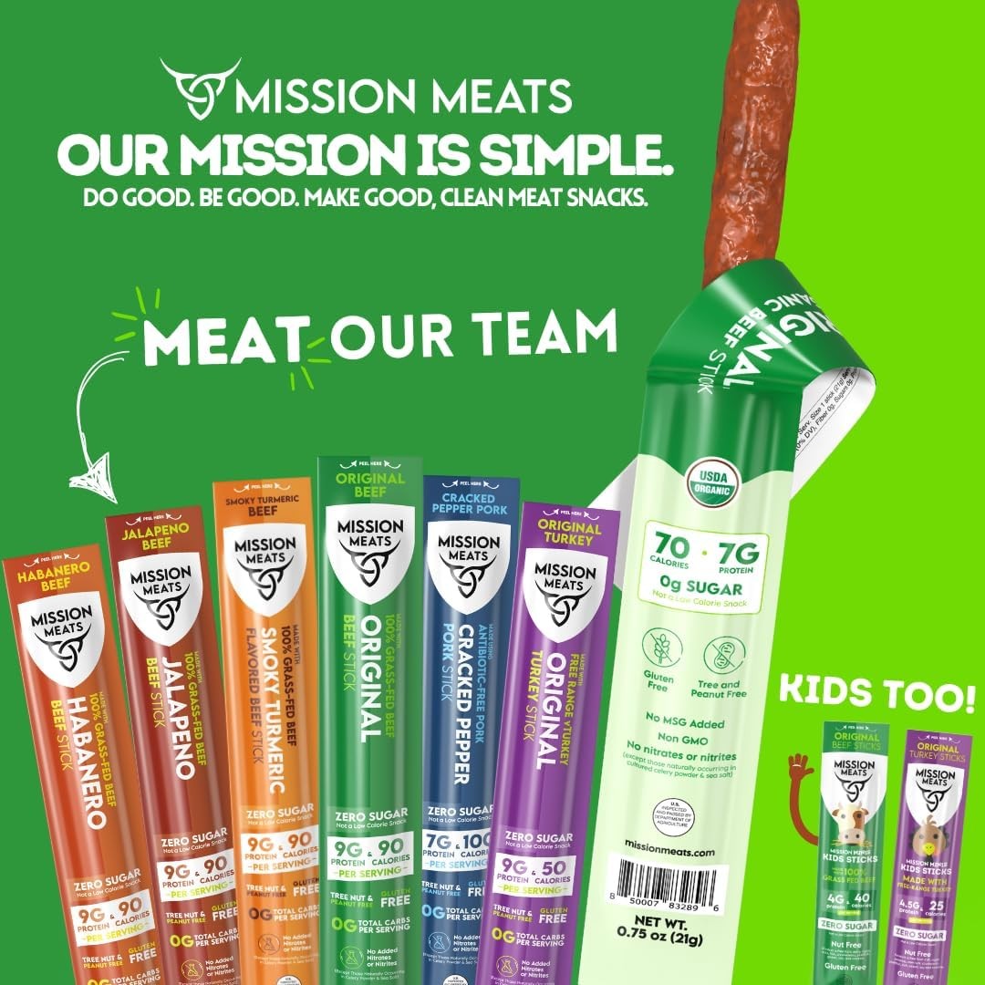 Mission Meats Organic Beef Sticks – Grass Fed & PastureRaised, Zero Sugar, No…