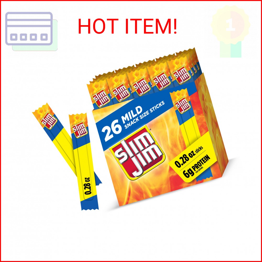 Slim Jim Smoked Meat Sticks, Mild Flavor, 6g Protein Per Serving, Snack Size, 0.
