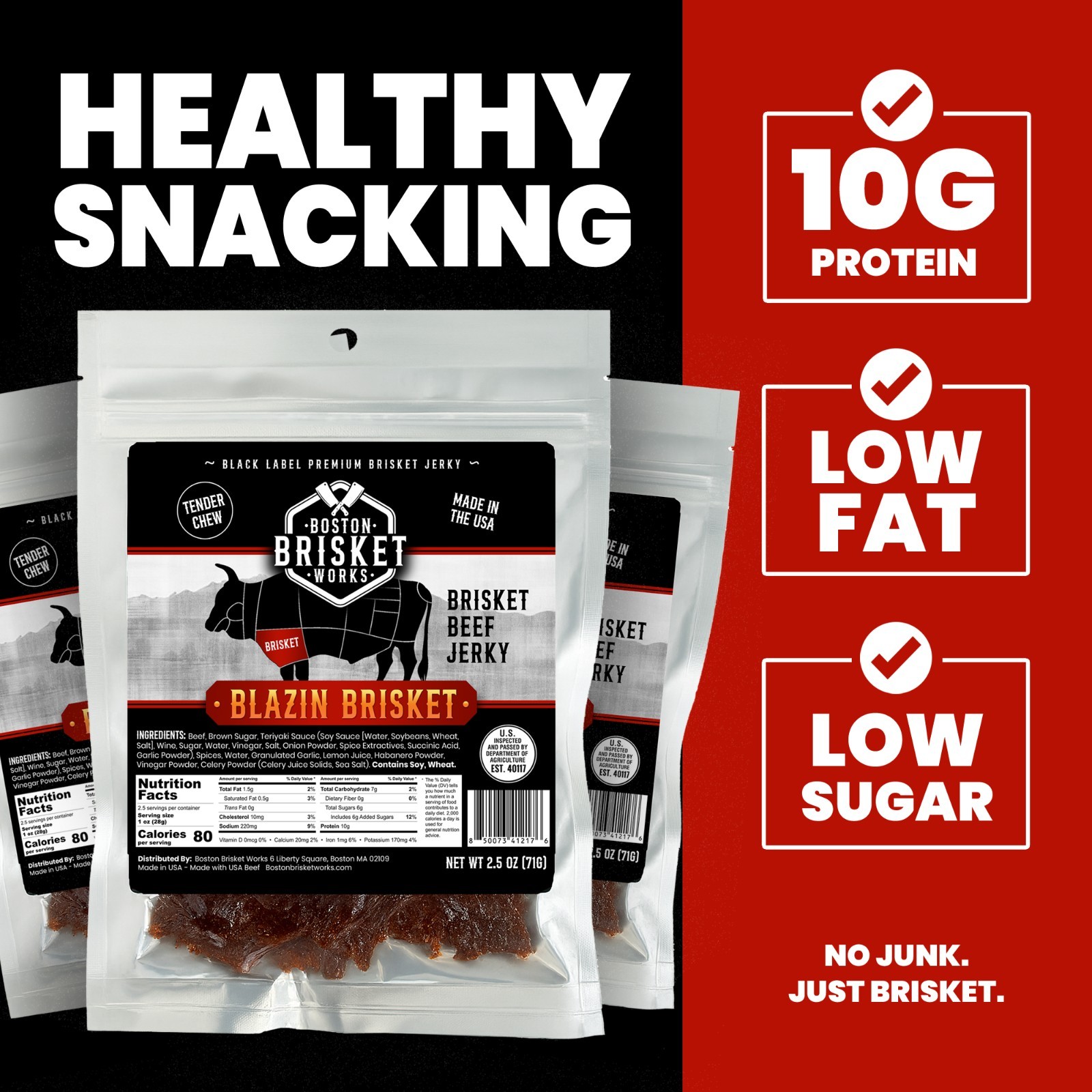 BEEF BRISKET JERKY – Blazin’ Brisket Spicy Flavor – USA Beef – Fast Shipping