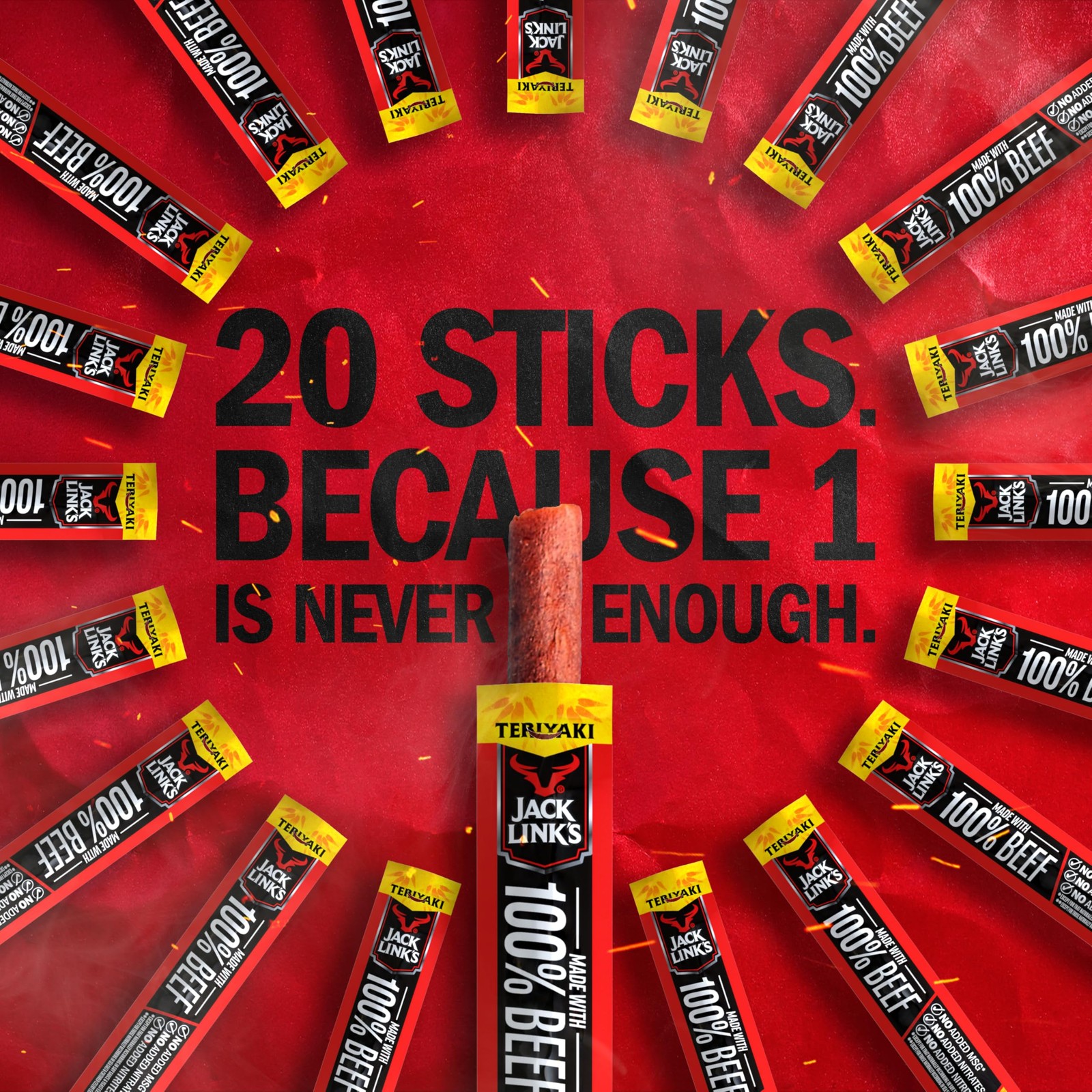 Jack Link’s Beef Sticks, Teriyaki – Protein Snack- 0.92 Oz. (20 Count)
