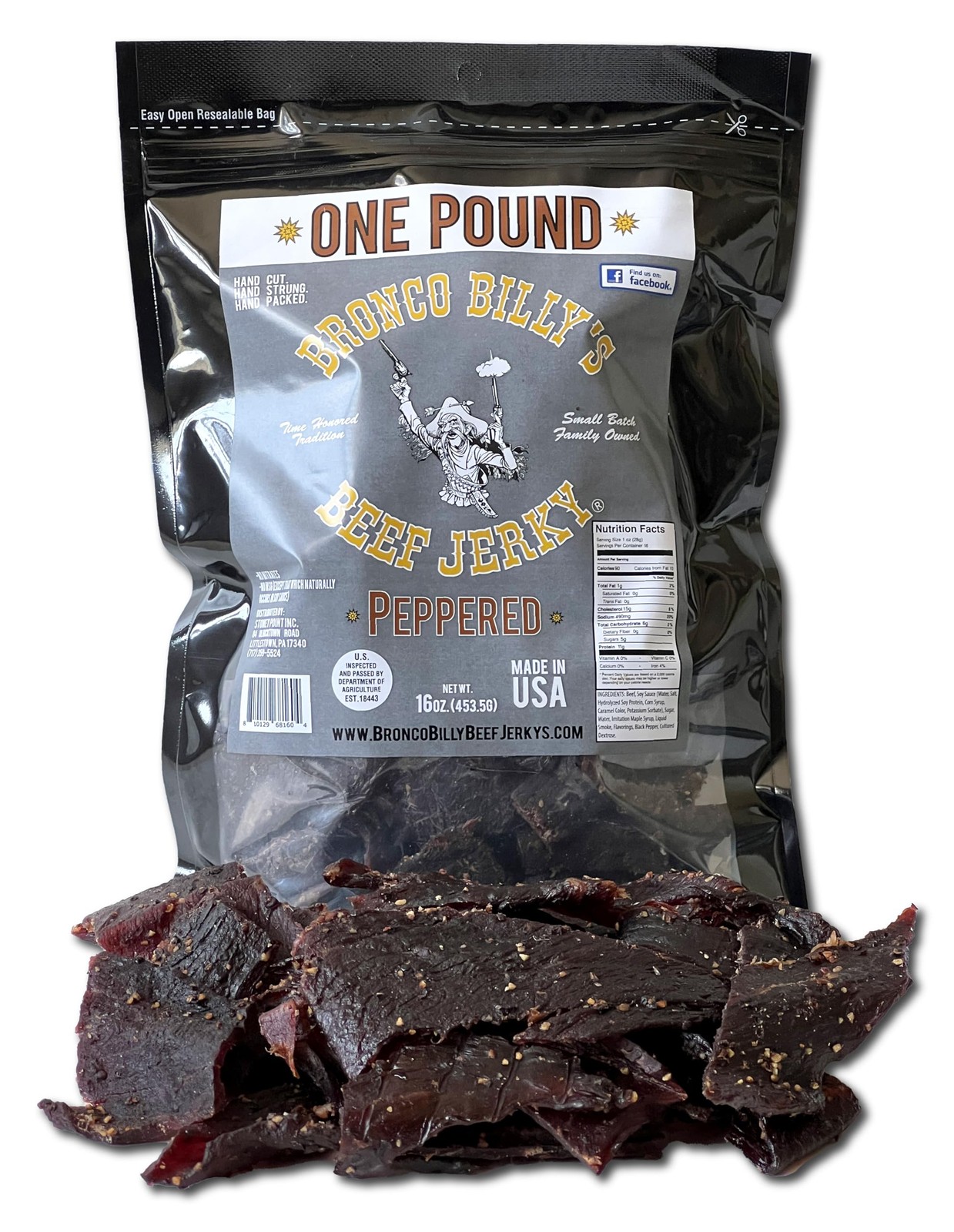Maple Peppered Beef Jerky 1 lb Resealable Bag, Made in USA with USDA Beef