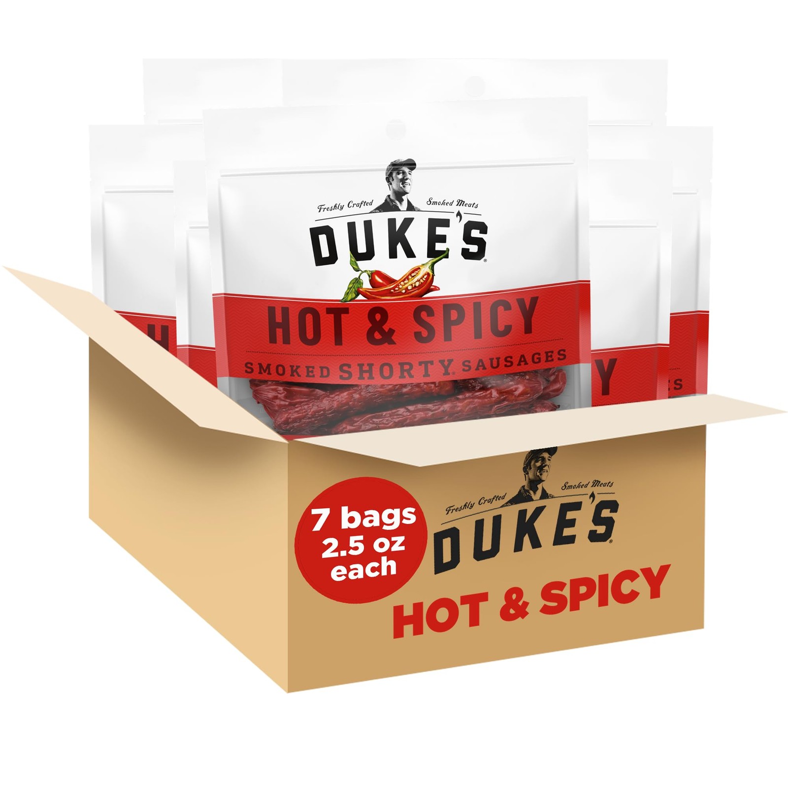 Duke’s Pork Hot & Spicy Smoked Shorty Sausages, 7g Protein Per Serving, Fathe…