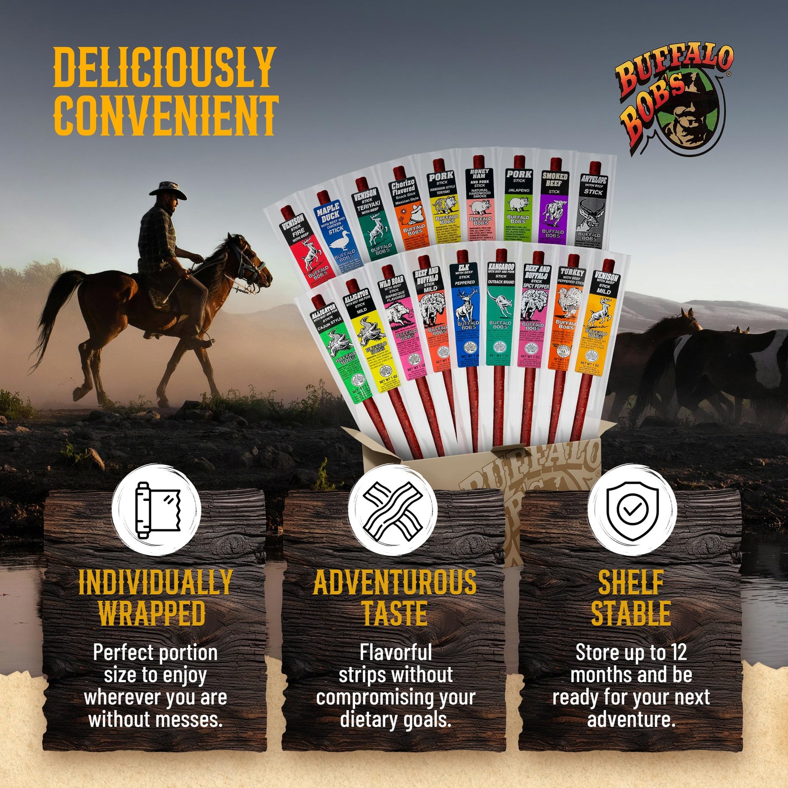 Buffalo Bobs Wild Game Meat Snack Stick – Alligator Cajun Stick 10 Pack