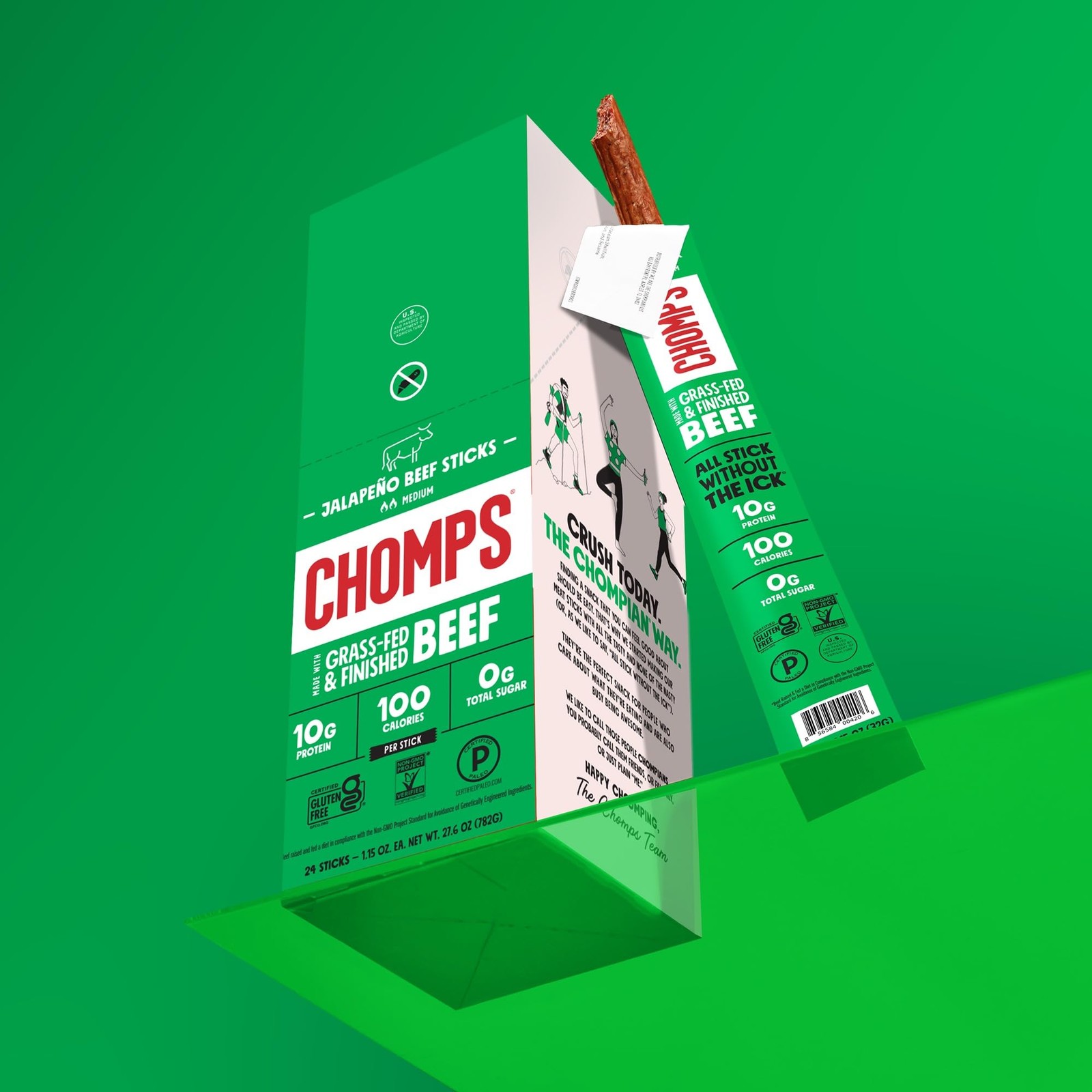 Chomps Grass-Fed and Finished Jalapeño Beef Jerky Snack Sticks 24-Pack – Keto…
