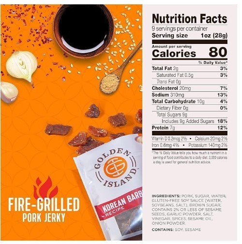 Golden Island Korean Barbecue Pork Jerky Slices — 2-Pack | 14.5 oz Bags