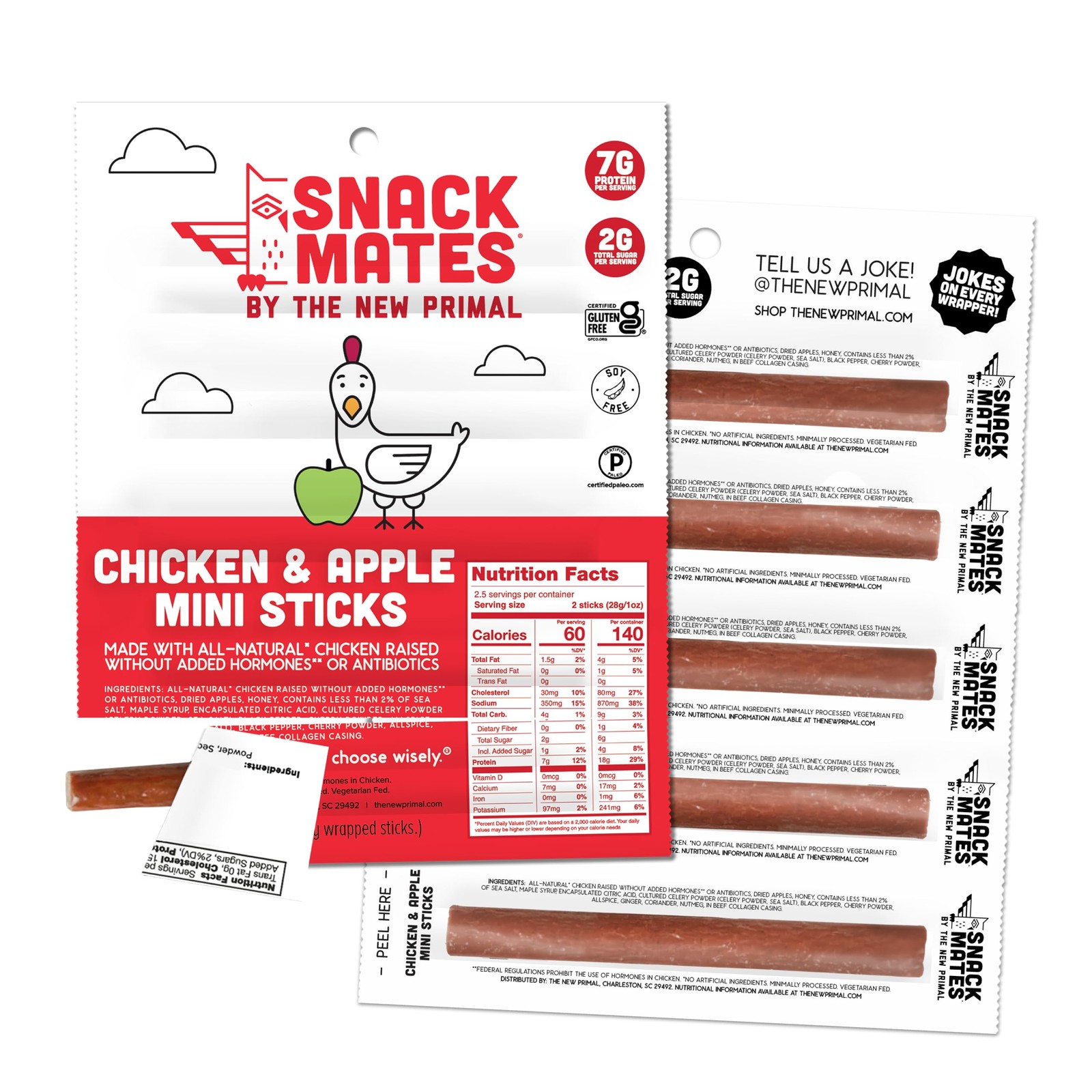New Primal Snack Mates Chicken & Apple Sticks, Gluten Free Healthy Snacks for…