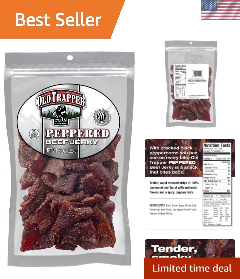 Gourmet Peppered Beef Jerky – 11g Protein, Low-Calorie, Ready to Eat Snack