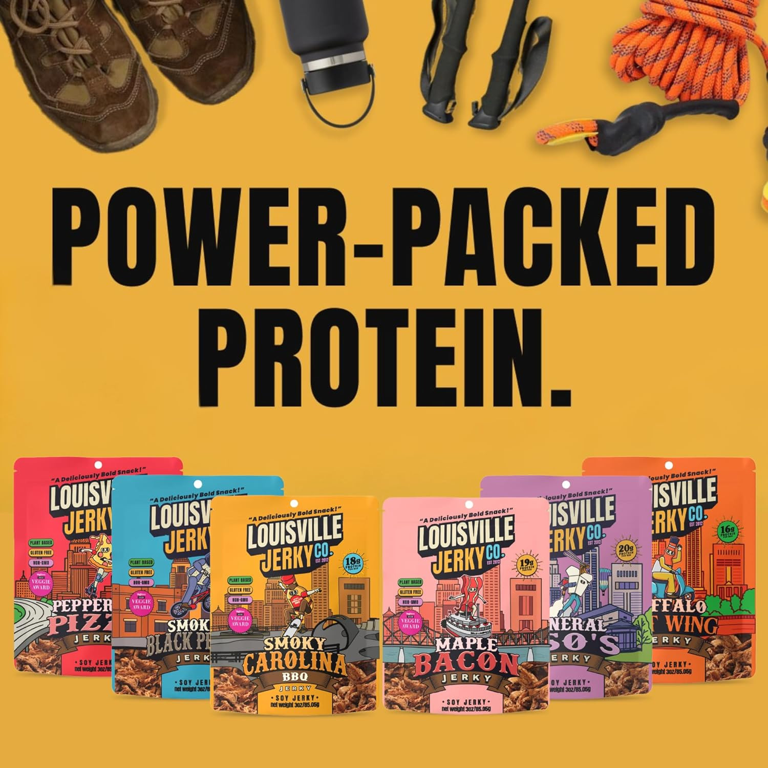 Louisville Jerky Co. Sweet & Smoky Carolina Mustard BBQ Vegan Jerky, Plant Based
