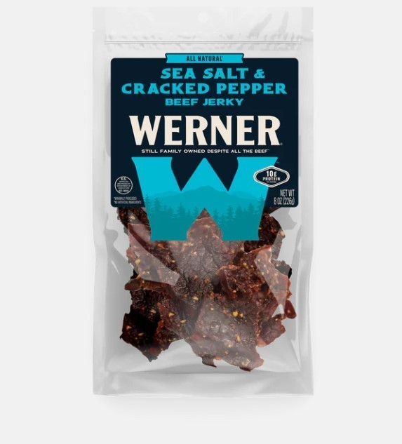 Werner Beef Jerky All Natural 8 Oz Sea Salt and Cracked Pepper