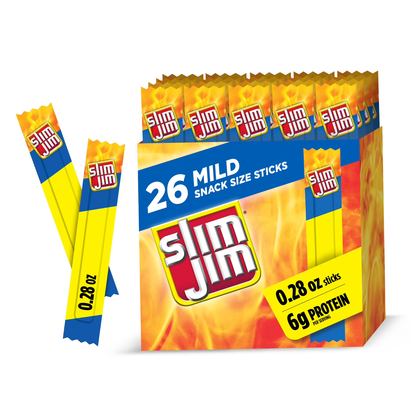 Slim Jim Smoked Meat Sticks, Mild Flavor, 6g Protein Per Serving, Snack Size, Lu
