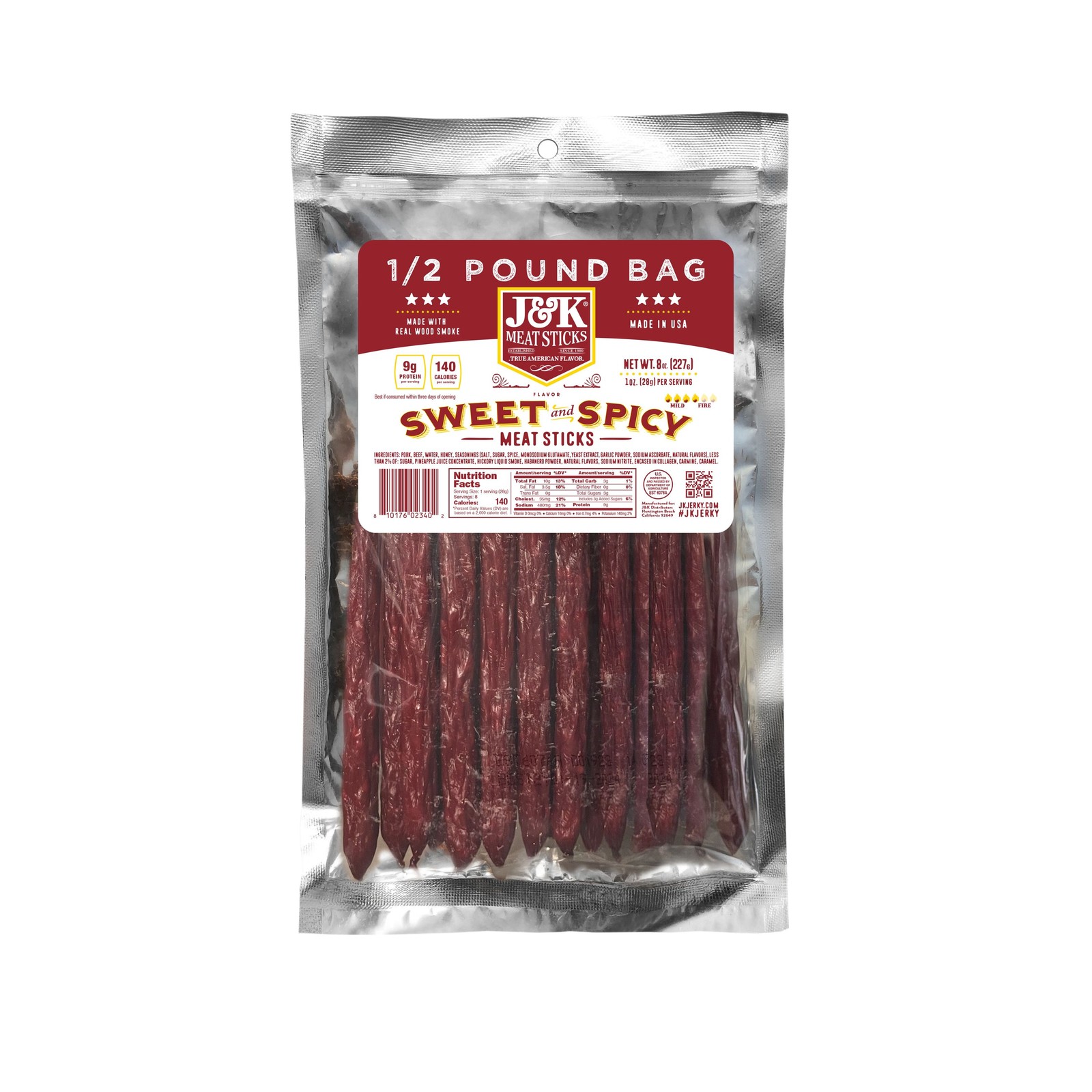 1/2 POUND BIG SPICY HOT All Beef Meat Snack Sticks – One 8 oz. pack
