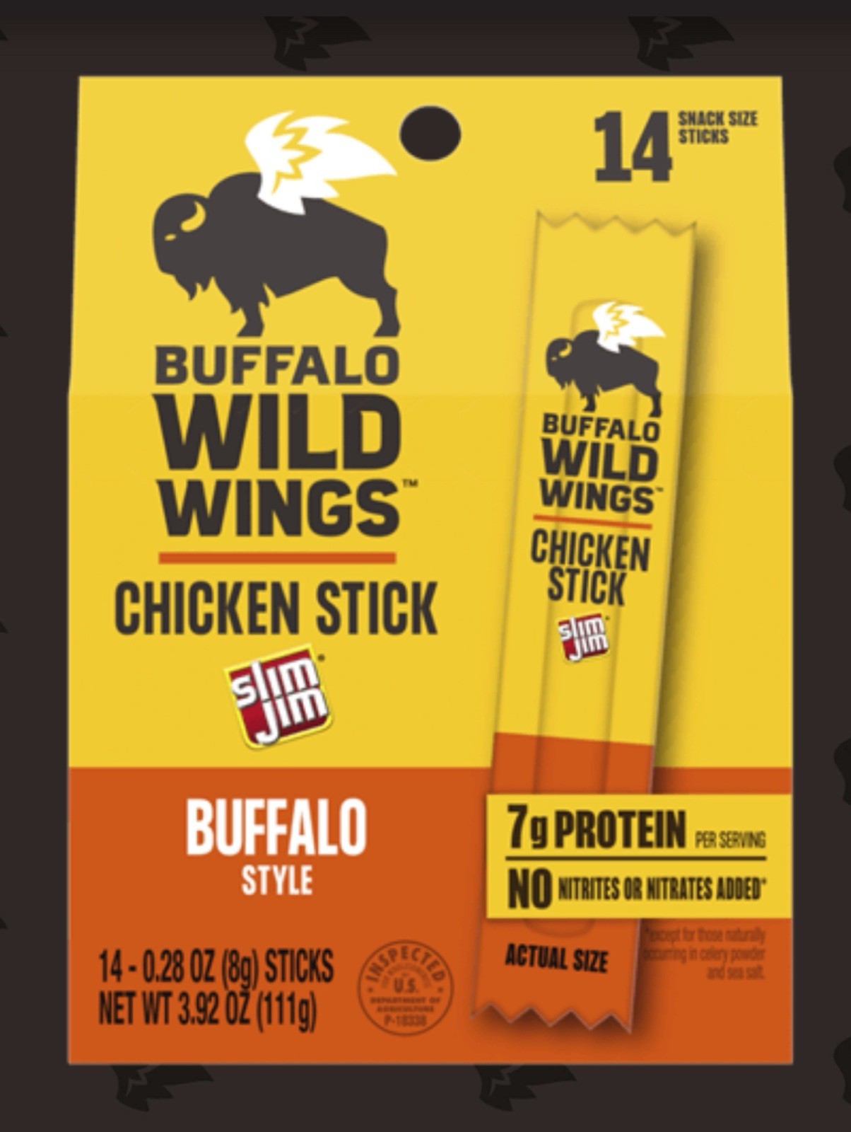 🔵 New Slim Jim Buffalo Wild Wings 7g Protein Chicken Snack (14 Sticks) 3.92oz