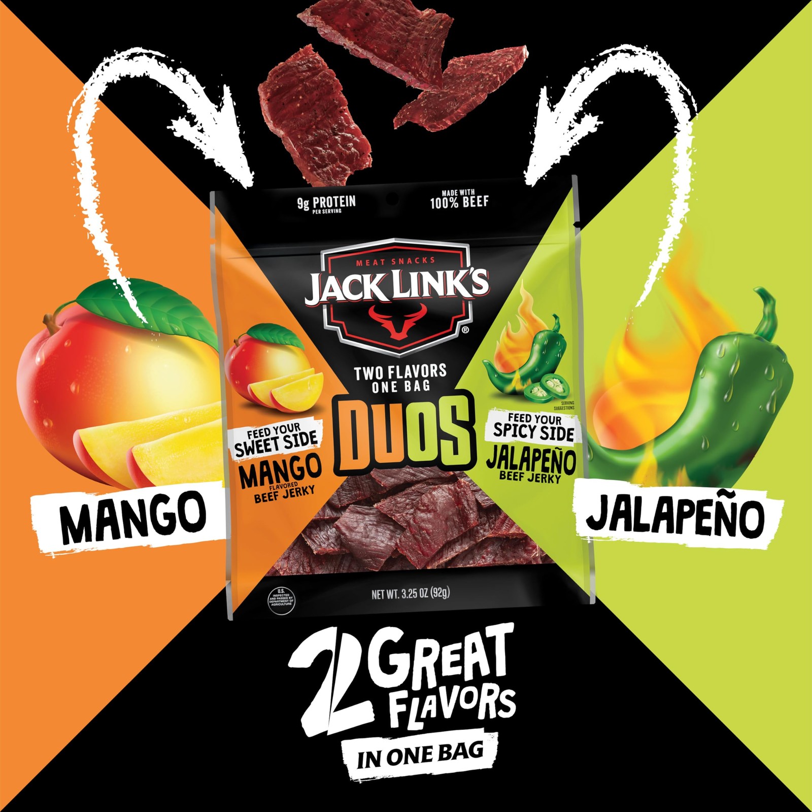 Jack Link’s DUOs Jalapeno and Mango Beef Jerky 4 Pack 3.25 oz Bags Ready to…
