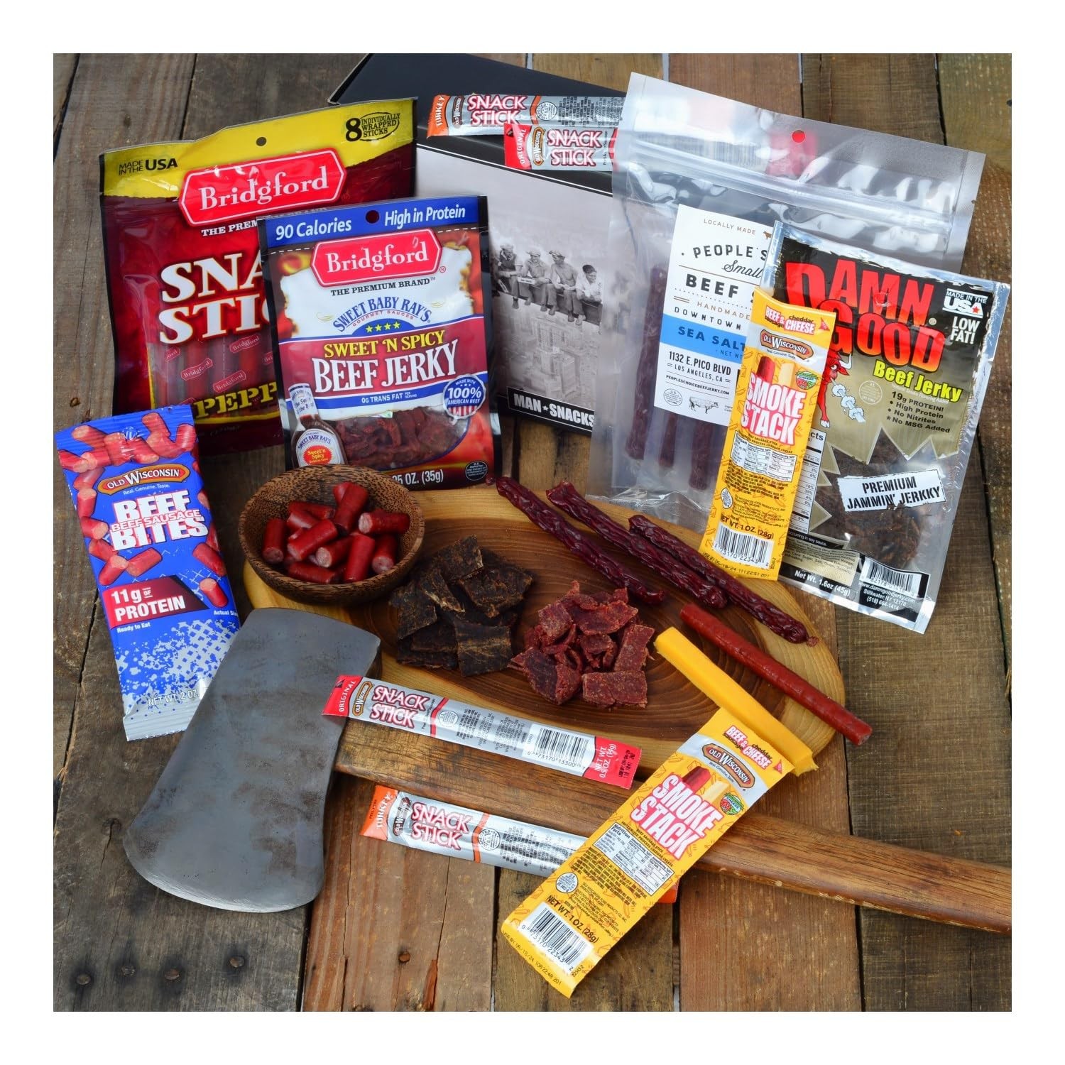 Jerky Gift Basket for Men – 29 pc – Large Variety of Beef Jerky, Jerky Bites,…