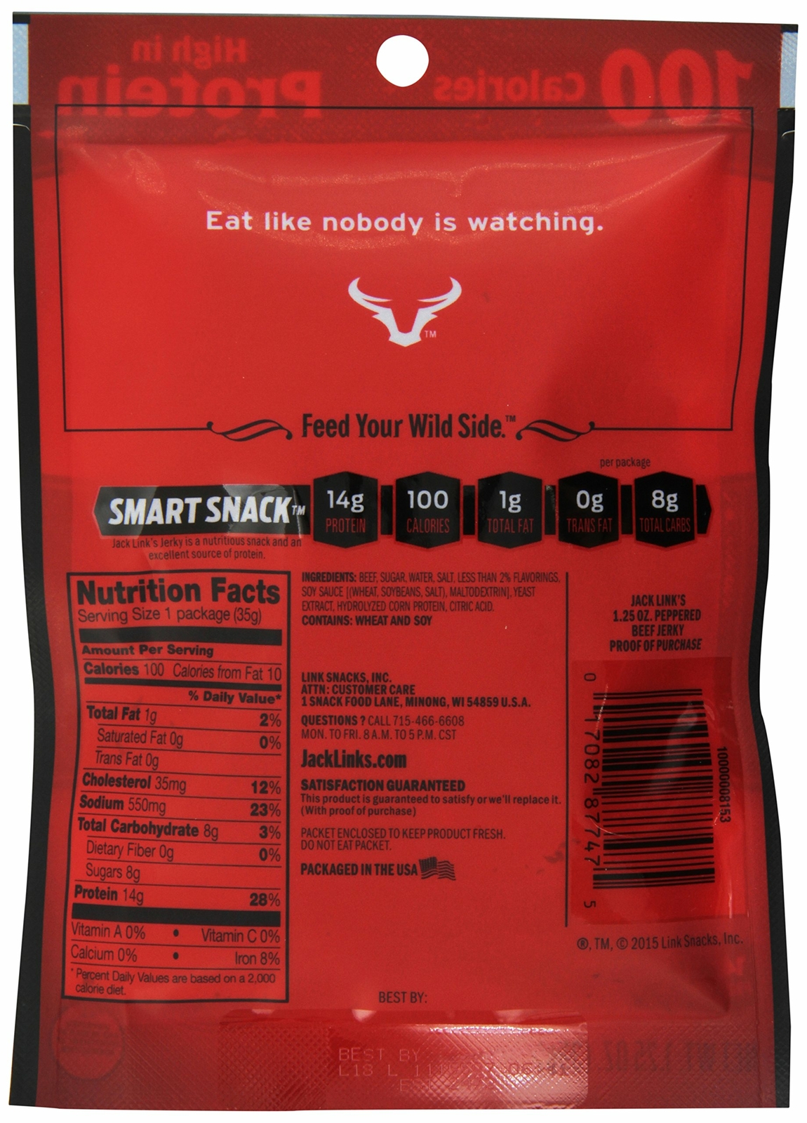 Jack Link’s Meat Snacks Beef Jerky, Peppered, 1.25 Ounce (Pack of 10)