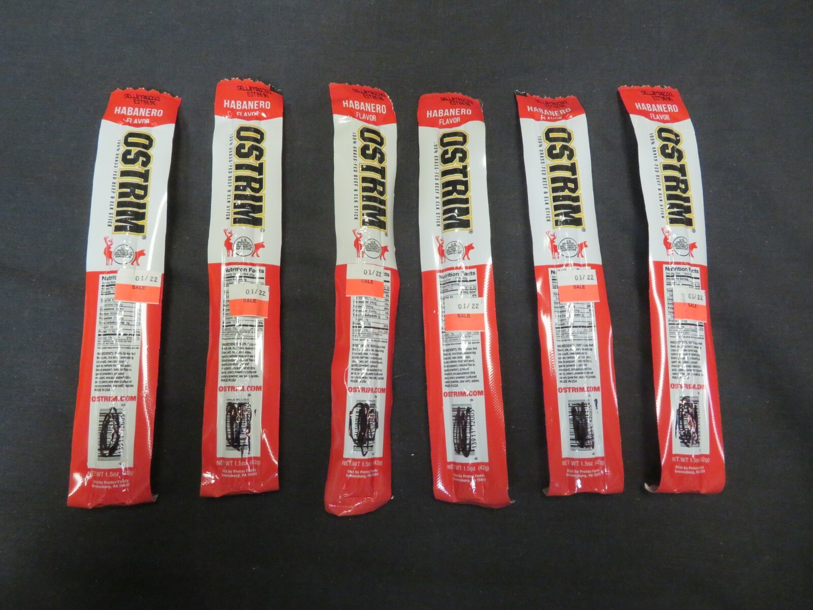 (6) OSTRIM High Protein Beef & Elk Snack Stick Habanero Flavor 1.5 Oz Each ^1