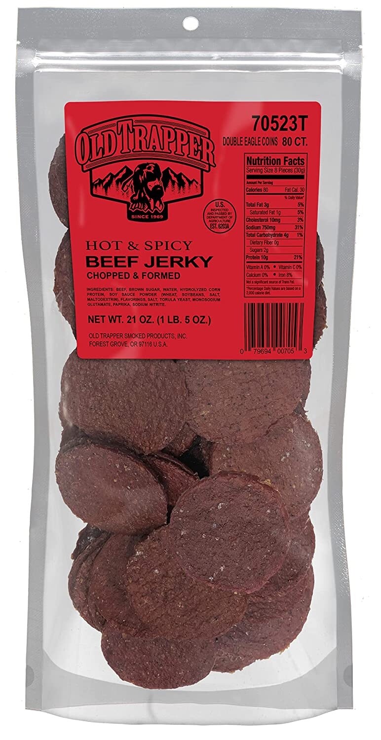Old Trapper BEEF JERKY ROUNDS 80 ct Hot & Spicy REFILL 1.3 Pounds Case Of 8