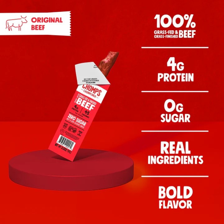 Chomps Original Beef Mini Jerky Snack Sticks Grass-Fed 24 Ct Zero Sugar Keto