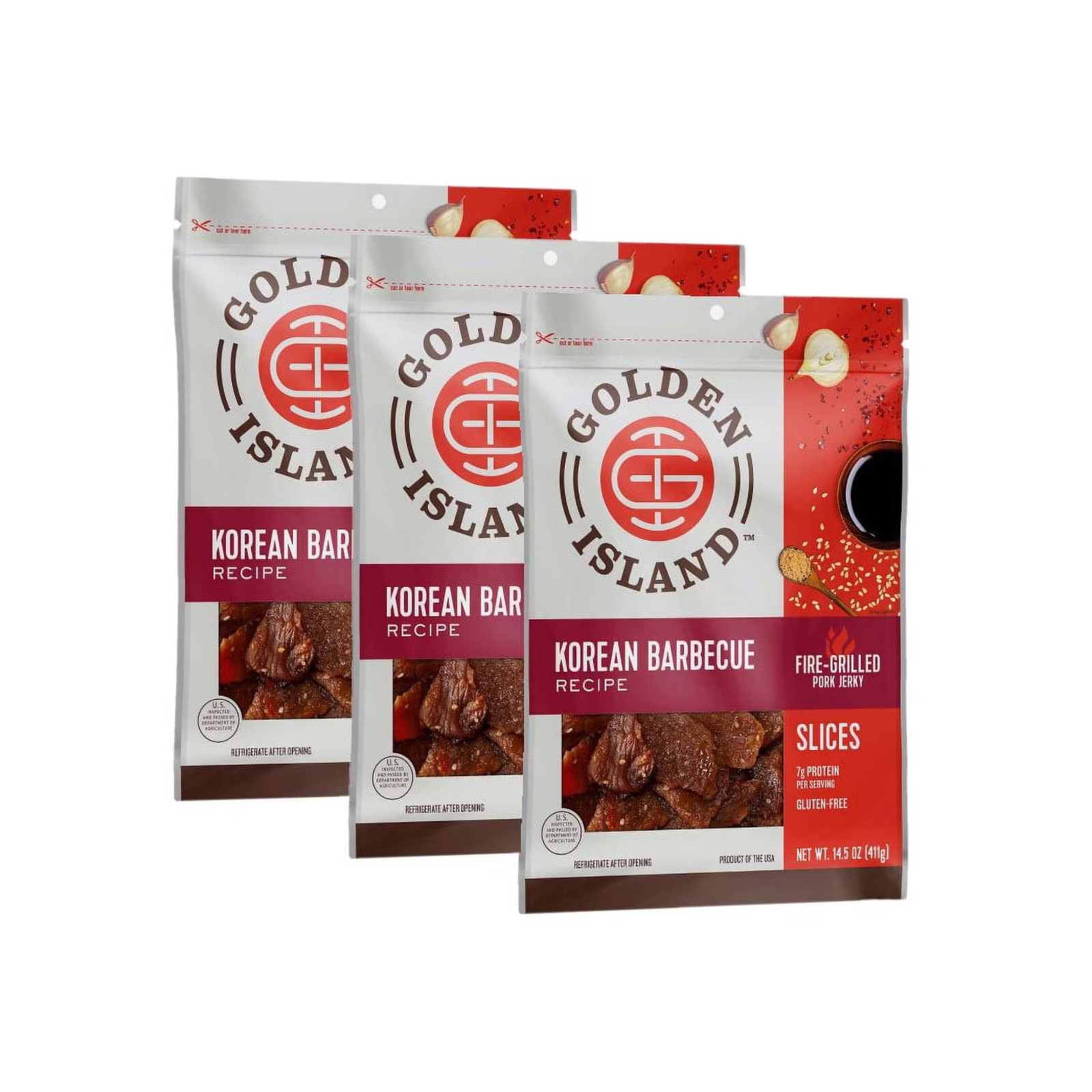 3 Packs Golden Island Korean BBQ Pork Jerky 14.5 oz Each Pack EXP 5/2027