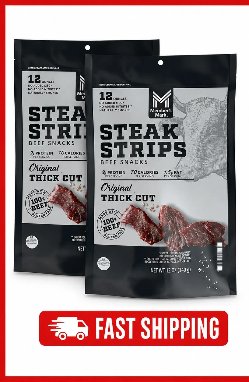 2 Pack Member’s Mark Beef Steak Strips 12 Oz Each High Protein Meat Snack
