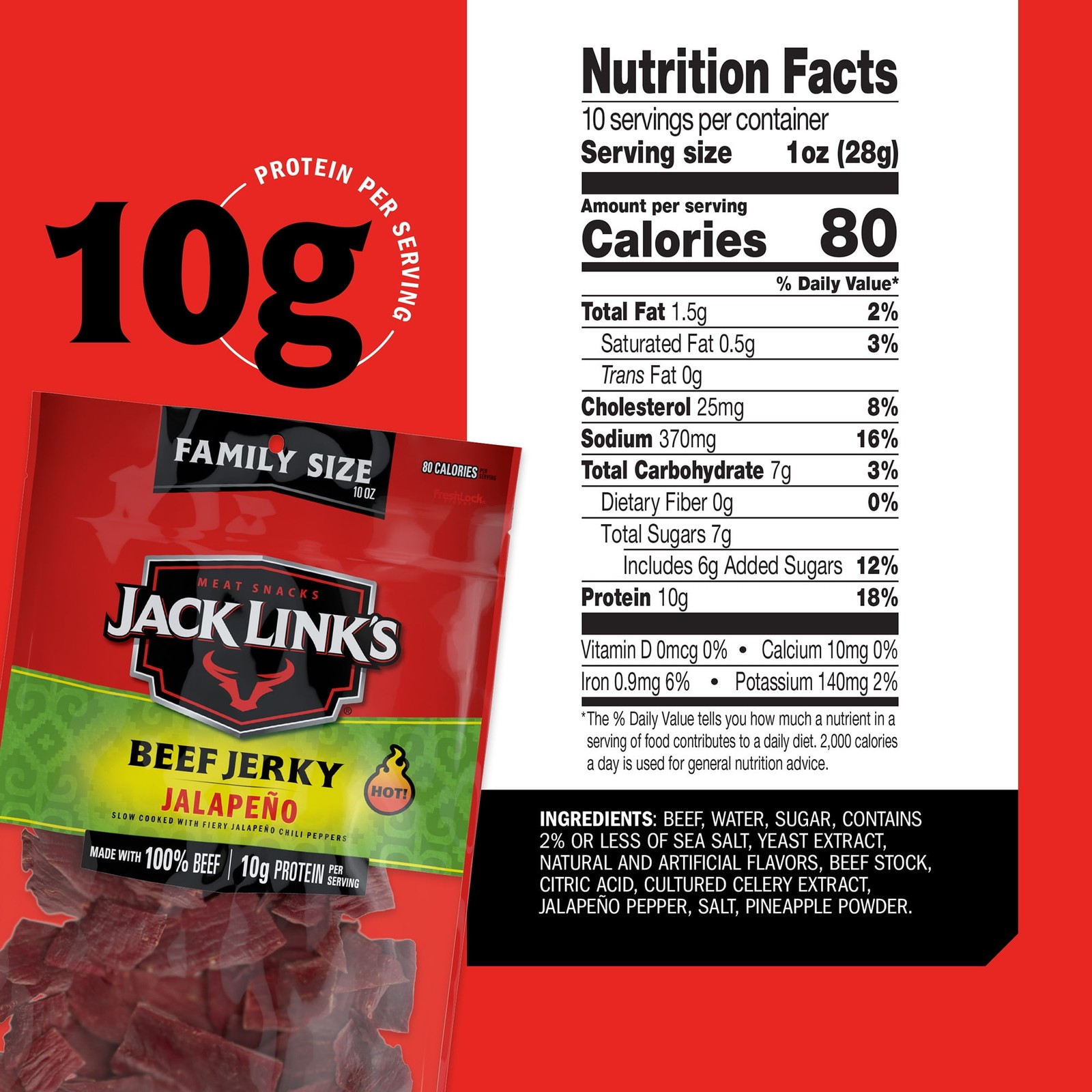 Jack Link’s Spicy Beef Jerky Jalapeño Made W/ 100% Beef 10g of Protein per