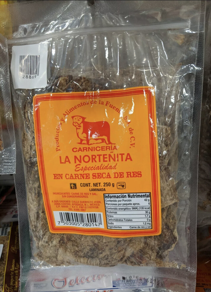 LA NORTENITA Machacado Carne Seca De Res Laminada Beef Jerkey 250g Apodaca N.L
