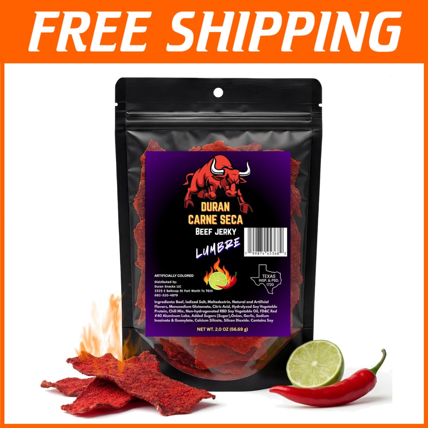 Authentic Texan Spicy Dried Beef – 2oz Resealable Pouch-